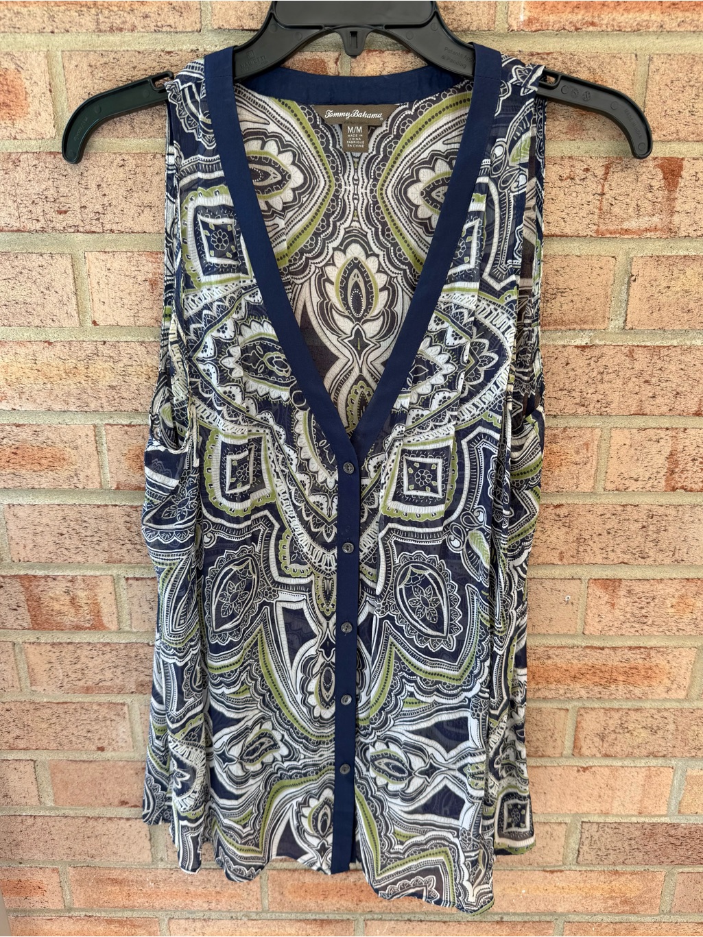 Tommy Bahama Navy, Olive & Cream Paisley V-Neck